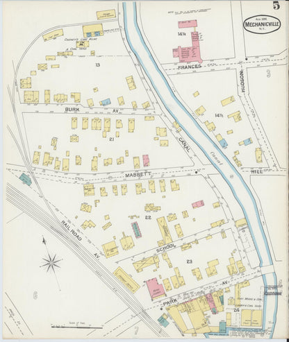 Sanborn Fire Insurance Map from Mechanicville, Saratoga County, New York (1892), Sheet #0005 - Historic Sanborn Fire Insurance Map Print, vintage old map wall art, antique decor, genealogy gift, New York New York map