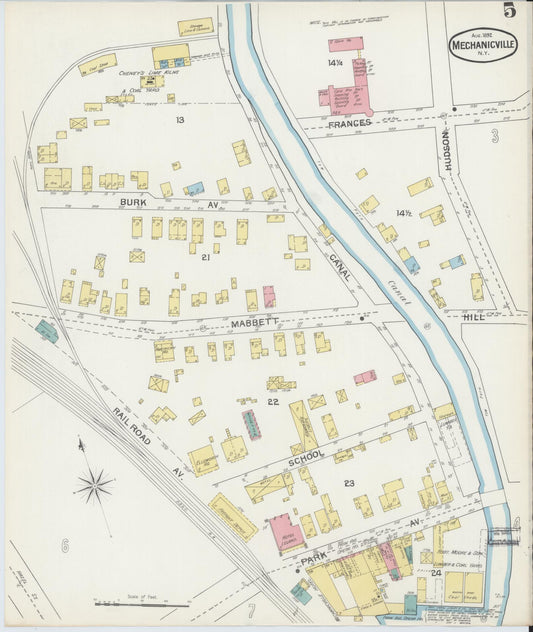 Sanborn Fire Insurance Map from Mechanicville, Saratoga County, New York (1892), Sheet #0005 - Historic Sanborn Fire Insurance Map Print, vintage old map wall art, antique decor, genealogy gift, New York New York map