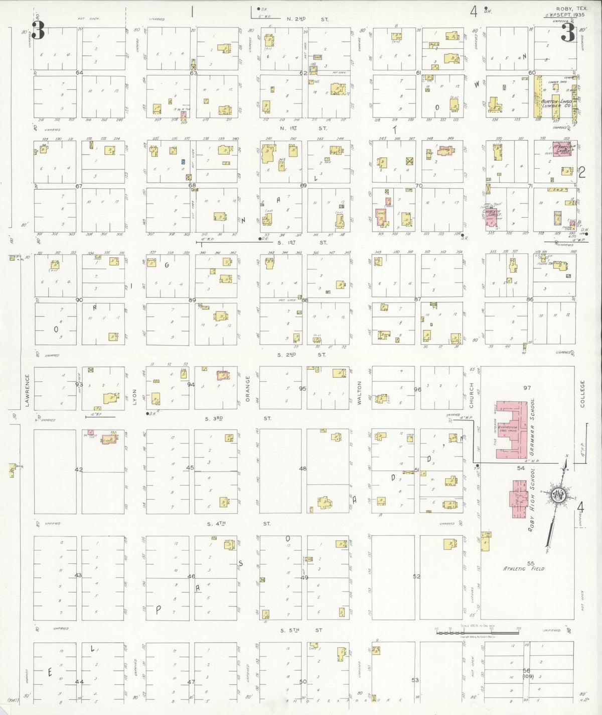 Sanborn Fire Insurance Map from Roby, Fisher County, Texas (1935), Sheet #0003 - Complete Map Set gallery image, historic Sanborn map, vintage wall art, Texas Texas
