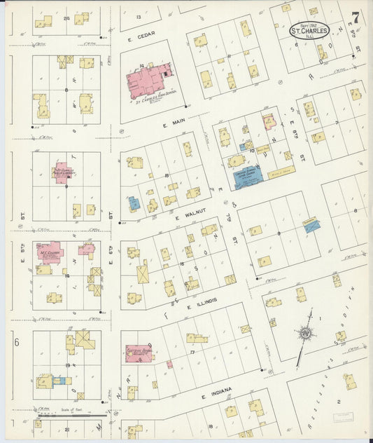 Sanborn Fire Insurance Map from Saint Charles, Kane County, Illinois (1912), Sheet #0007 - Historic Sanborn Fire Insurance Map Print, vintage old map wall art, antique decor, genealogy gift, Illinois Illinois map