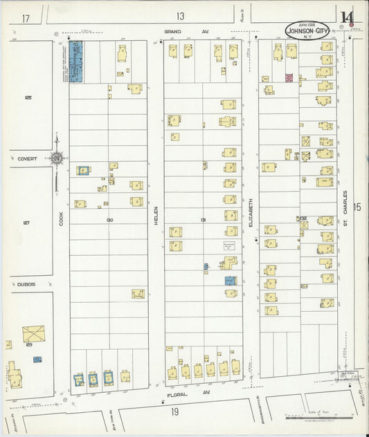Sanborn Fire Insurance Map from Johnson City, Broome County, New York (1918), Sheet #0014 - Historic Sanborn Fire Insurance Map Print, vintage old map wall art, antique decor, genealogy gift, New York New York map