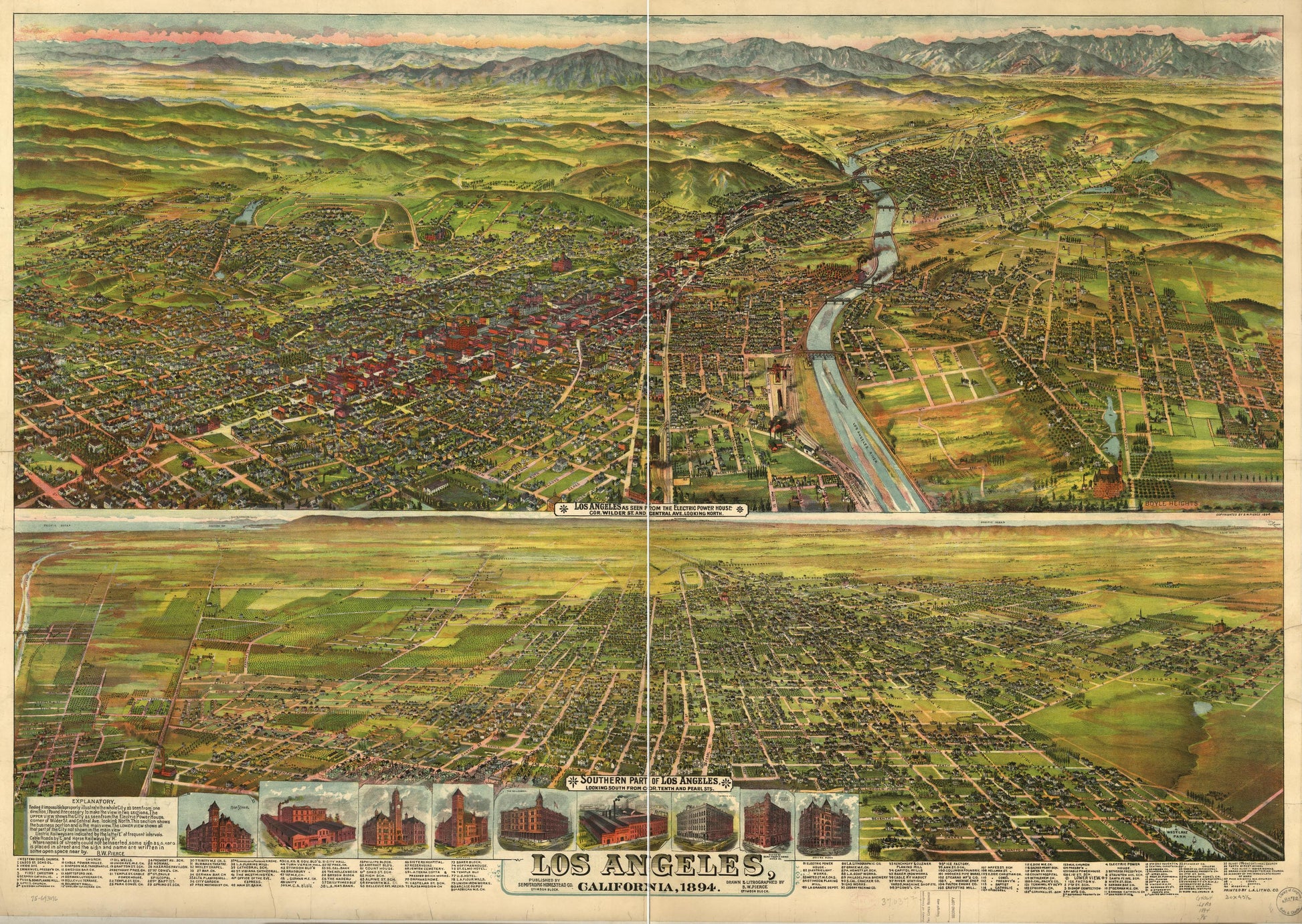 Los Angeles, California, 1894. (1894) – Historic Bird’s-Eye View Panorama Print