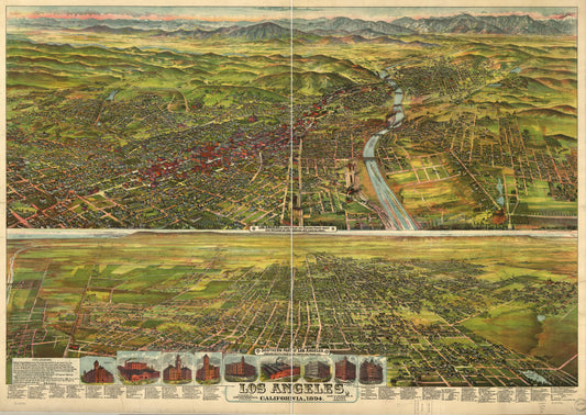 Los Angeles, California, 1894. (1894) – Historic Bird’s-Eye View Panorama Print