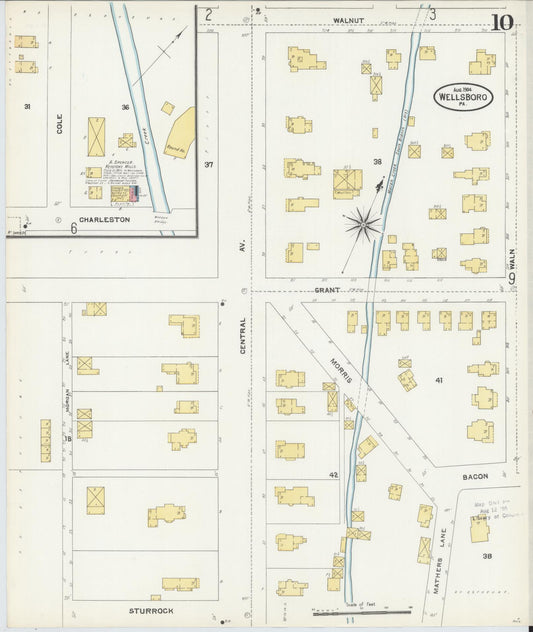 Sanborn Fire Insurance Map from Wellsboro, Tioga County, Pennsylvania (1904), Sheet #0010 - Historic Sanborn Fire Insurance Map Print, vintage old map wall art, antique decor, genealogy gift, Pennsylvania Pennsylvania map