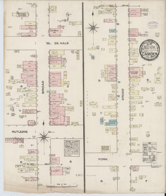 Sanborn Fire Insurance Map from Camden, Kershaw County, South Carolina (1884), Sheet #0002 - Historic Sanborn Fire Insurance Map Print, vintage old map wall art, antique decor, genealogy gift, South Carolina South Carolina map