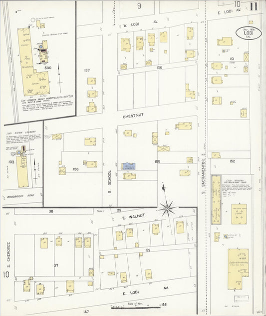 Sanborn Fire Insurance Map from Lodi, San Joaquin County, California (1908), Sheet #0011 - Historic Sanborn Fire Insurance Map Print, vintage old map wall art, antique decor, genealogy gift, California California map