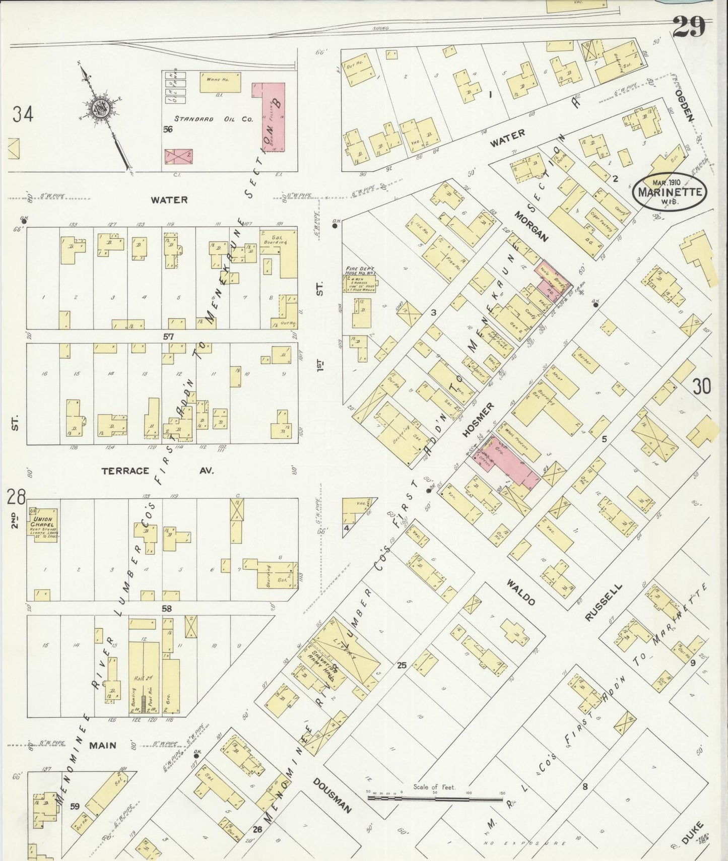 Sanborn Fire Insurance Map from Marinette, Marinette County, Wisconsin (1910), Sheet #0029 - Historic Sanborn Fire Insurance Map Print, vintage old map wall art, antique decor, genealogy gift, Wisconsin Wisconsin map