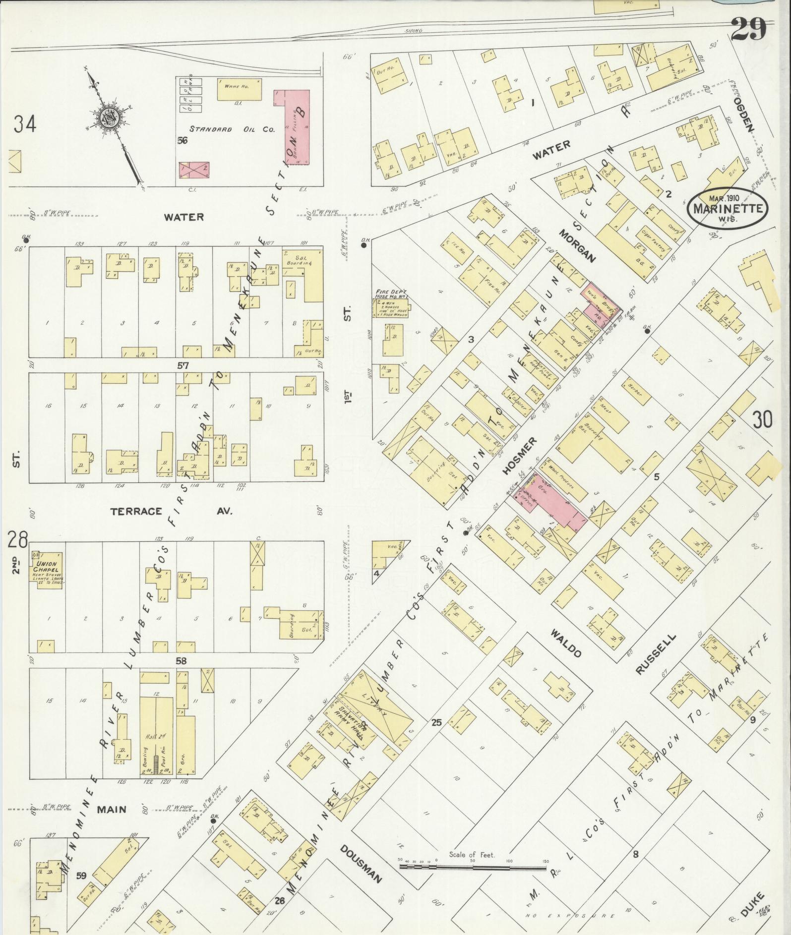 Sanborn Fire Insurance Map from Marinette, Marinette County, Wisconsin (1910), Sheet #0029 - Historic Sanborn Fire Insurance Map Print, vintage old map wall art, antique decor, genealogy gift, Wisconsin Wisconsin map