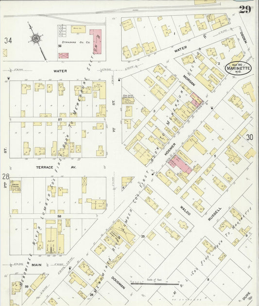 Sanborn Fire Insurance Map from Marinette, Marinette County, Wisconsin (1910), Sheet #0029 - Historic Sanborn Fire Insurance Map Print, vintage old map wall art, antique decor, genealogy gift, Wisconsin Wisconsin map
