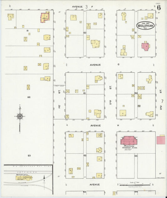 Sanborn Fire Insurance Map from Midlothian, Ellis County, Texas (1921), Sheet #0006 - Historic Sanborn Fire Insurance Map Print, vintage old map wall art, antique decor, genealogy gift, Texas Texas map