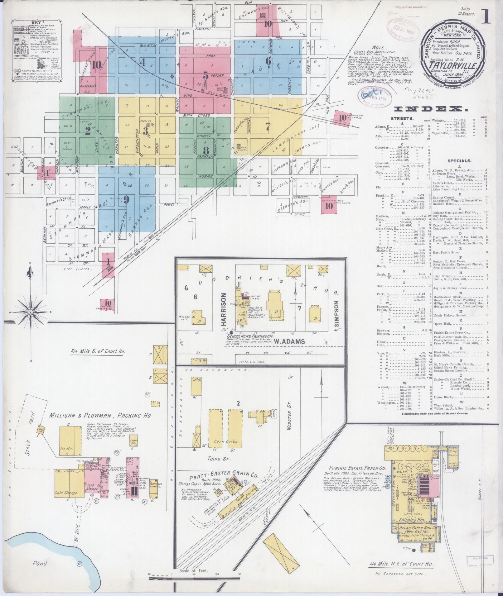Sanborn Fire Insurance Map from Taylorville, Christian County, Illinois (1899), Sheet #0001 - Complete Map Set gallery image, historic Sanborn map, vintage wall art, Illinois Illinois
