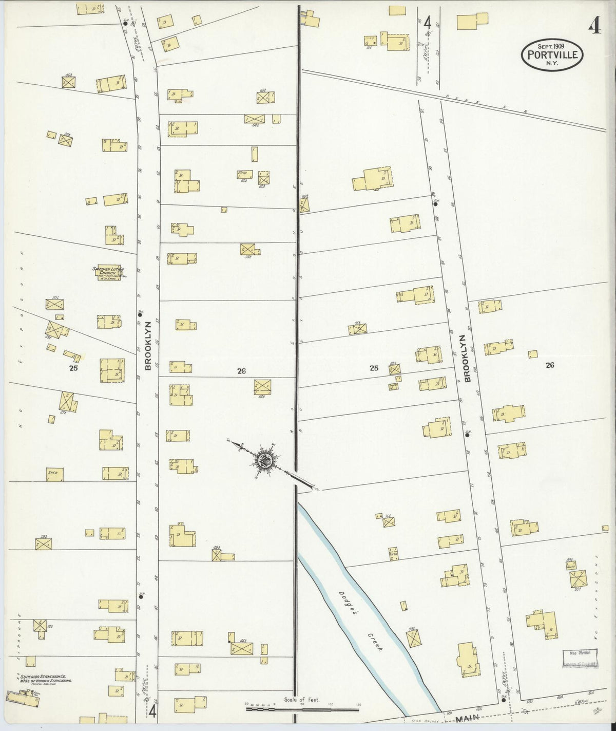 Sanborn Fire Insurance Map from Portville, Cattaraugus County, New York (1909), Sheet #0004 - Historic Sanborn Fire Insurance Map Print, vintage old map wall art, antique decor, genealogy gift, New York New York map