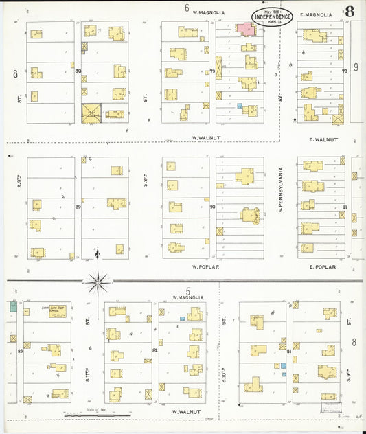Sanborn Fire Insurance Map from Independence, Montgomery County, Kansas (1905), Sheet #0008 - Historic Sanborn Fire Insurance Map Print, vintage old map wall art, antique decor, genealogy gift, Kansas Kansas map