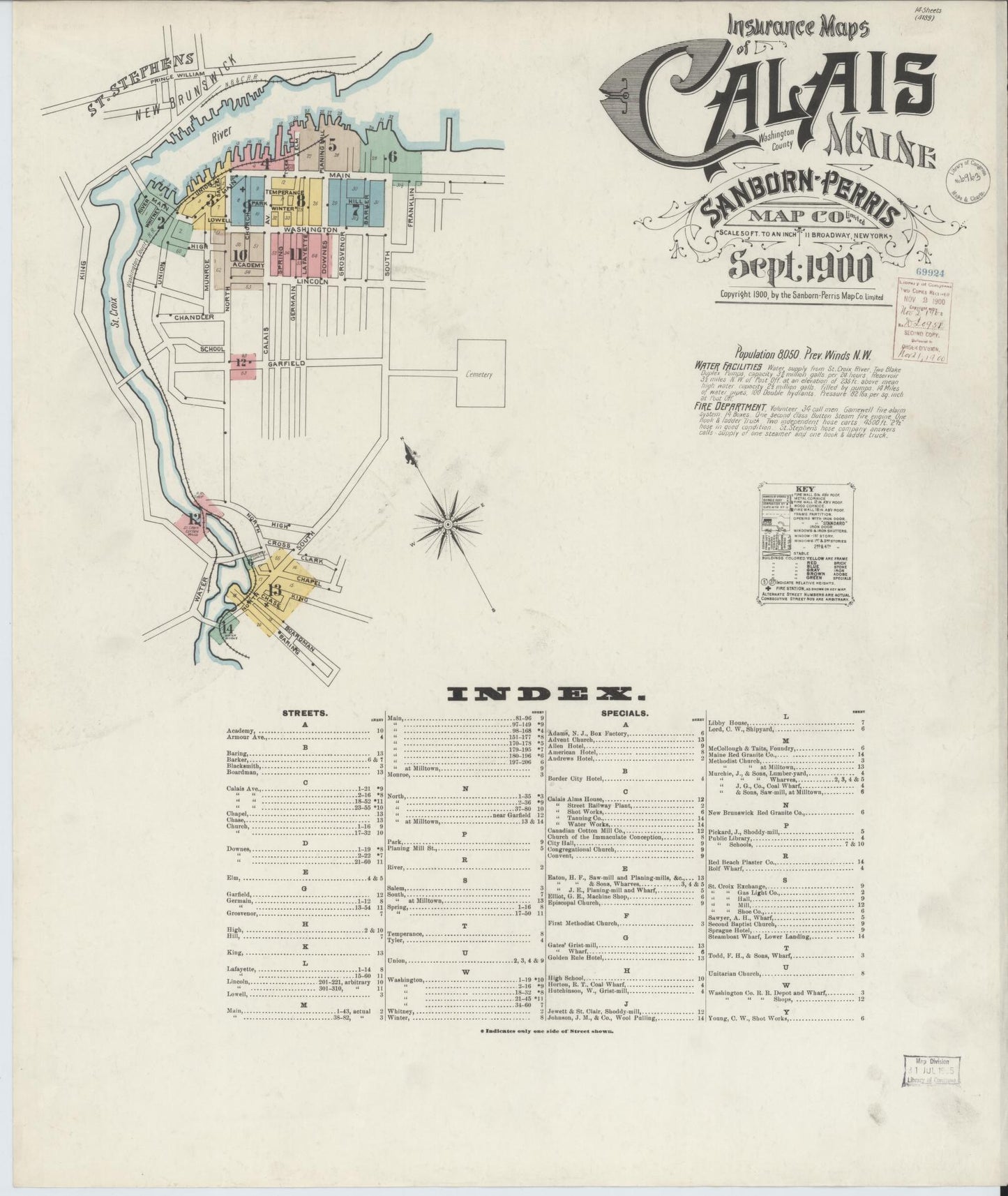 Sanborn Fire Insurance Map from Calais, Washington County, Maine (1900), Sheet #0001 - Complete Map Set gallery image, historic Sanborn map, vintage wall art, Maine Maine