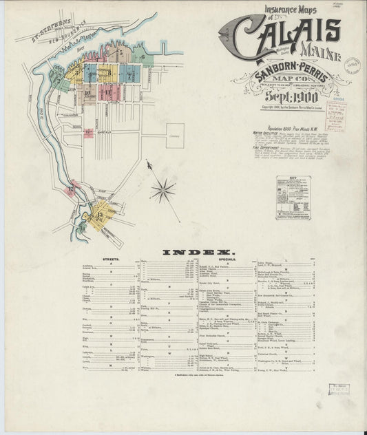 Sanborn Fire Insurance Map from Calais, Washington County, Maine (1900), Sheet #0001 - Complete Map Set gallery image, historic Sanborn map, vintage wall art, Maine Maine