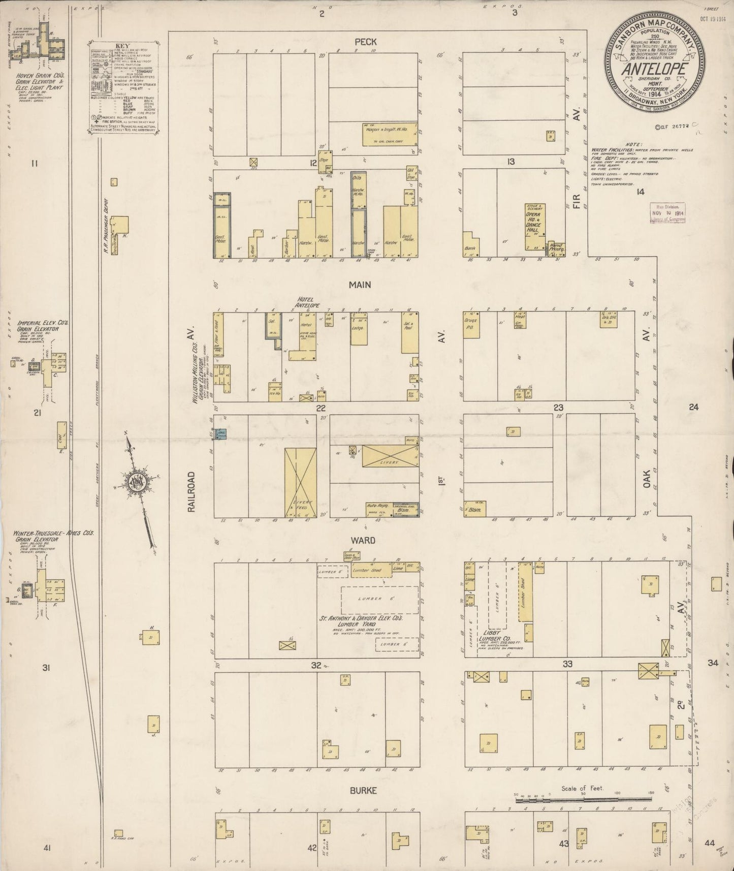 Sanborn Fire Insurance Map from Antelope, Sheridan County, Montana (1914), Sheet #0001 - Historic Sanborn Fire Insurance Map Print, vintage old map wall art, antique decor, genealogy gift, Montana Montana map