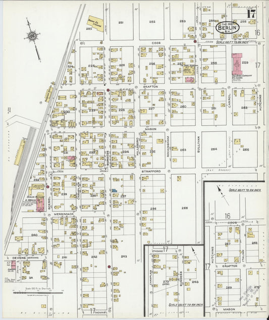 Sanborn Fire Insurance Map from Berlin, Coos County, New Hampshire (1920), Sheet #0017 - Historic Sanborn Fire Insurance Map Print, vintage old map wall art, antique decor, genealogy gift, New Hampshire New Hampshire map