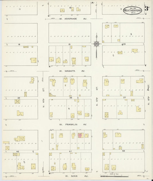 Sanborn Fire Insurance Map from Weatherford, Custer County, Oklahoma (1913), Sheet #0003 - Historic Sanborn Fire Insurance Map Print, vintage old map wall art, antique decor, genealogy gift, Oklahoma Oklahoma map