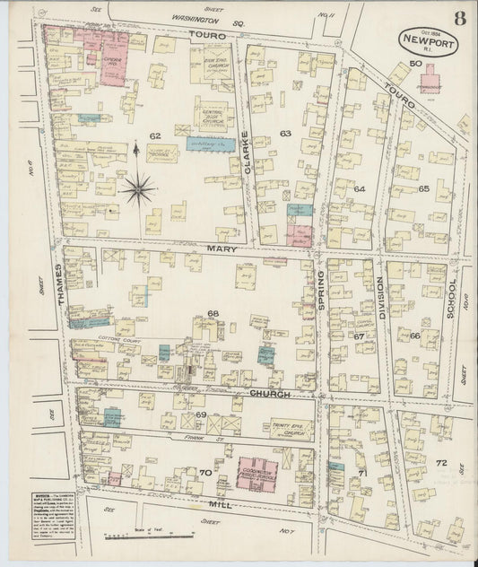 Sanborn Fire Insurance Map from Newport, Newport County, Rhode Island (1884), Sheet #0008 - Historic Sanborn Fire Insurance Map Print, vintage old map wall art, antique decor, genealogy gift, Rhode Island Rhode Island map