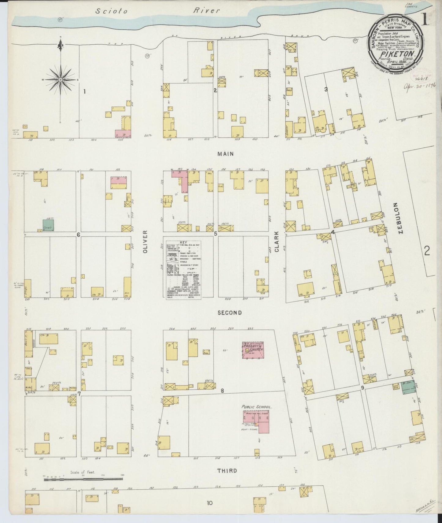Sanborn Fire Insurance Map from Piketon, Pike County, Ohio (1896), Sheet #0001 - Complete Map Set gallery image, historic Sanborn map, vintage wall art, Ohio Ohio