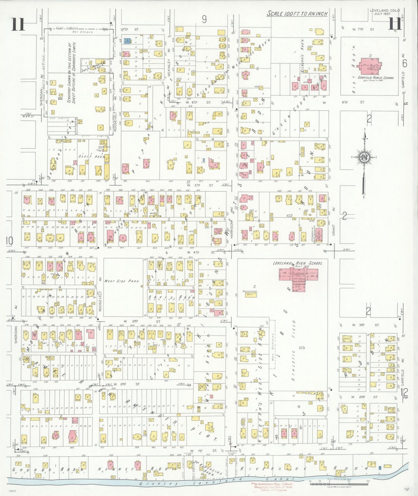 Sanborn Fire Insurance Map from Loveland, Larimer County, Colorado (1937), Sheet #0011 - Historic Sanborn Fire Insurance Map Print, vintage old map wall art, antique decor, genealogy gift, Colorado Colorado map