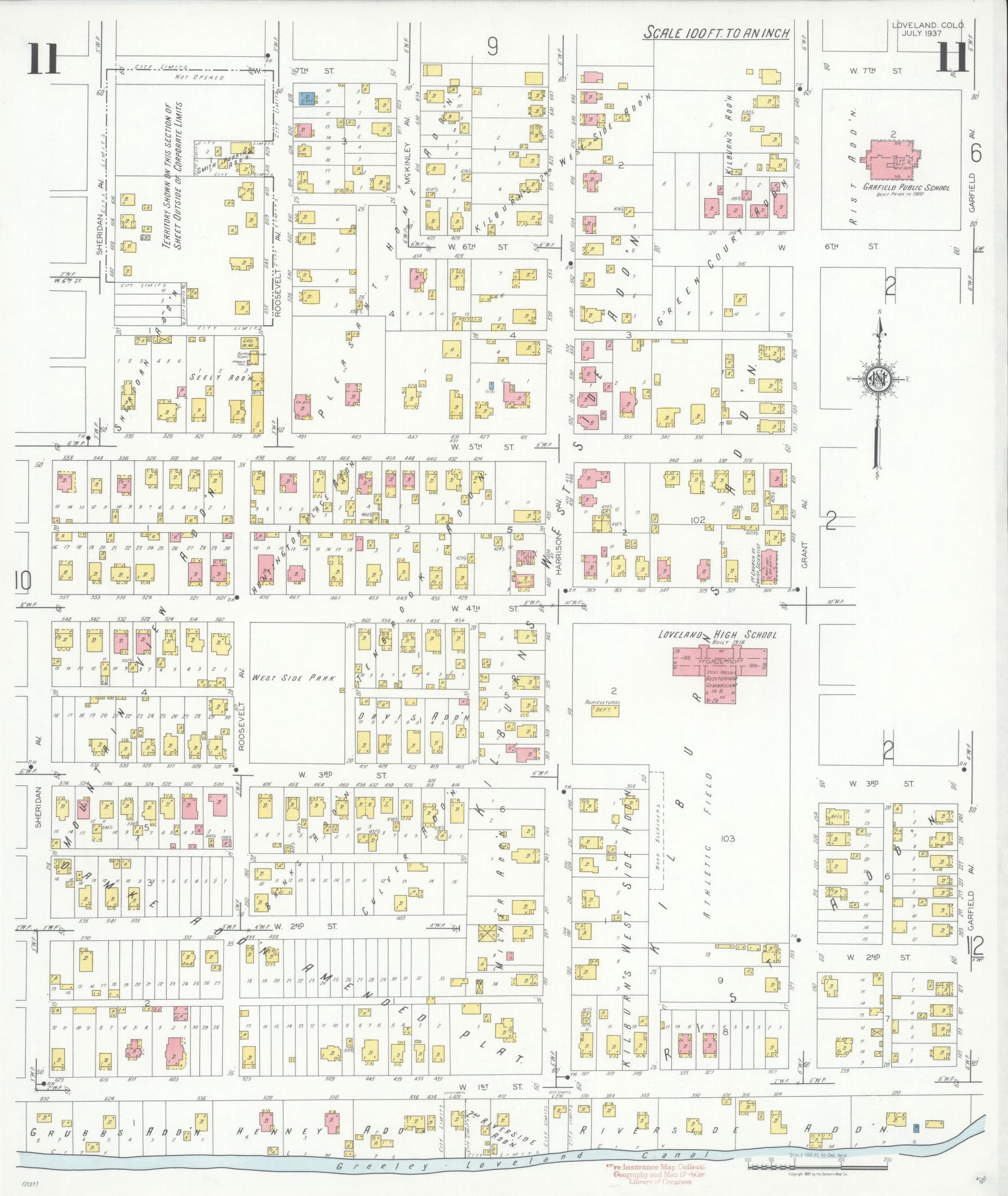 Sanborn Fire Insurance Map from Loveland, Larimer County, Colorado (1937), Sheet #0011 - Historic Sanborn Fire Insurance Map Print, vintage old map wall art, antique decor, genealogy gift, Colorado Colorado map