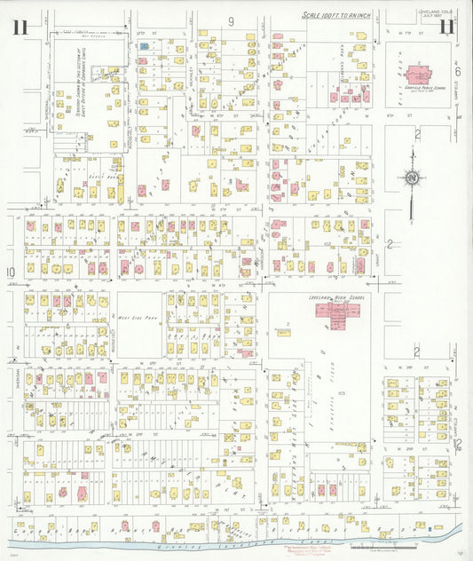 Sanborn Fire Insurance Map from Loveland, Larimer County, Colorado (1937), Sheet #0011 - Historic Sanborn Fire Insurance Map Print, vintage old map wall art, antique decor, genealogy gift, Colorado Colorado map