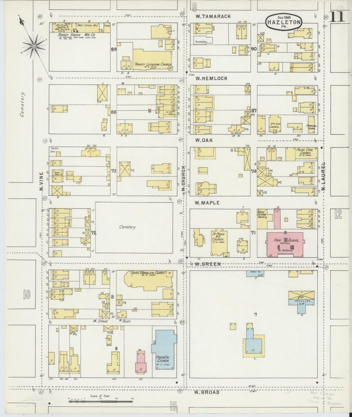 Sanborn Fire Insurance Map from Hazleton, Luzerne County, Pennsylvania (1895), Sheet #0011 - Historic Sanborn Fire Insurance Map Print, vintage old map wall art, antique decor, genealogy gift, Pennsylvania Pennsylvania map
