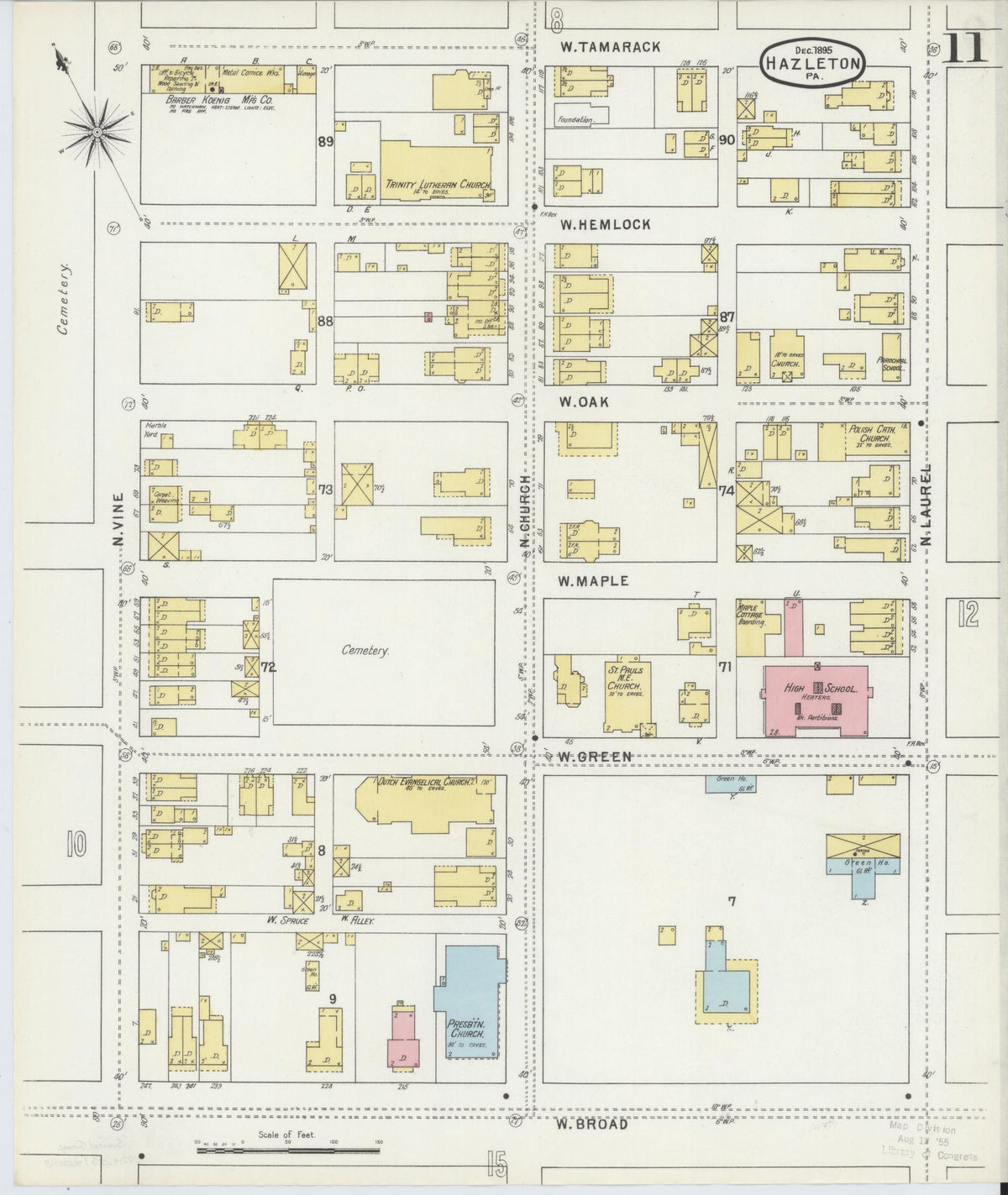 Sanborn Fire Insurance Map from Hazleton, Luzerne County, Pennsylvania (1895), Sheet #0011 - Historic Sanborn Fire Insurance Map Print, vintage old map wall art, antique decor, genealogy gift, Pennsylvania Pennsylvania map