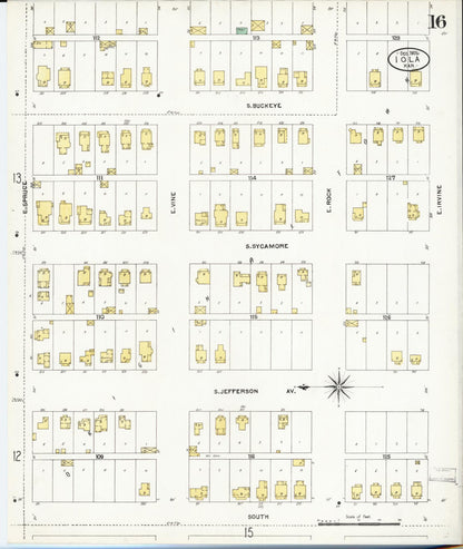 Sanborn Fire Insurance Map from Iola, Allen County, Kansas (1905), Sheet #0016 - Complete Map Set gallery image, historic Sanborn map, vintage wall art, Kansas Kansas