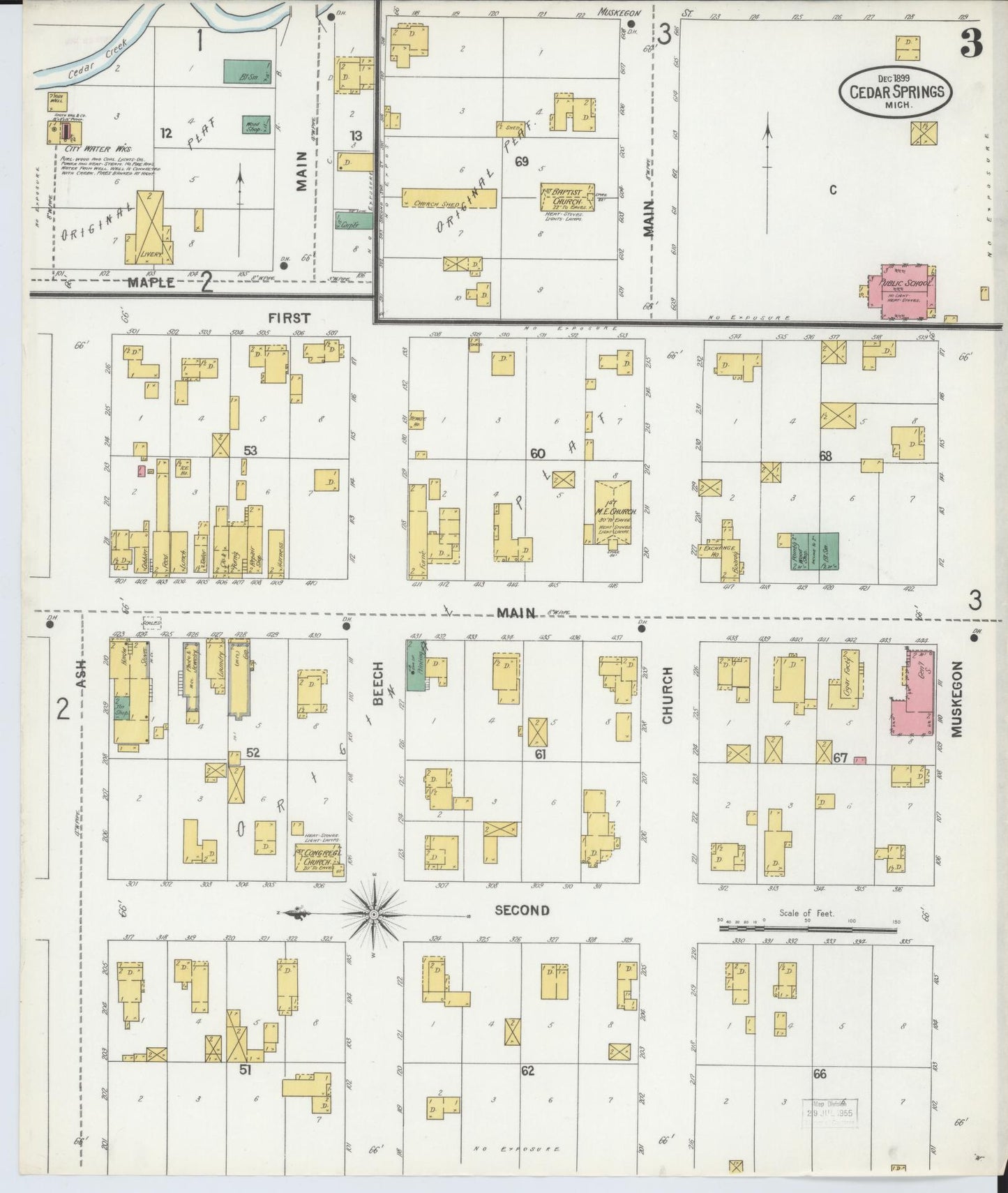 Sanborn Fire Insurance Map from Cedar Springs, Kent County, Michigan (1899), Sheet #0003 - Complete Map Set gallery image, historic Sanborn map, vintage wall art, Michigan Michigan