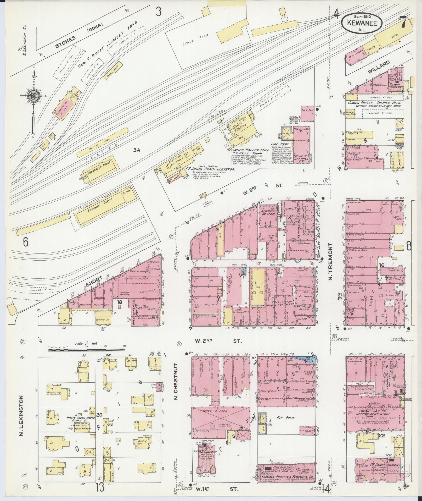 Sanborn Fire Insurance Map from Kewanee, Henry County, Illinois (1910), Sheet #0007 - Historic Sanborn Fire Insurance Map Print, vintage old map wall art, antique decor, genealogy gift, Illinois Illinois map