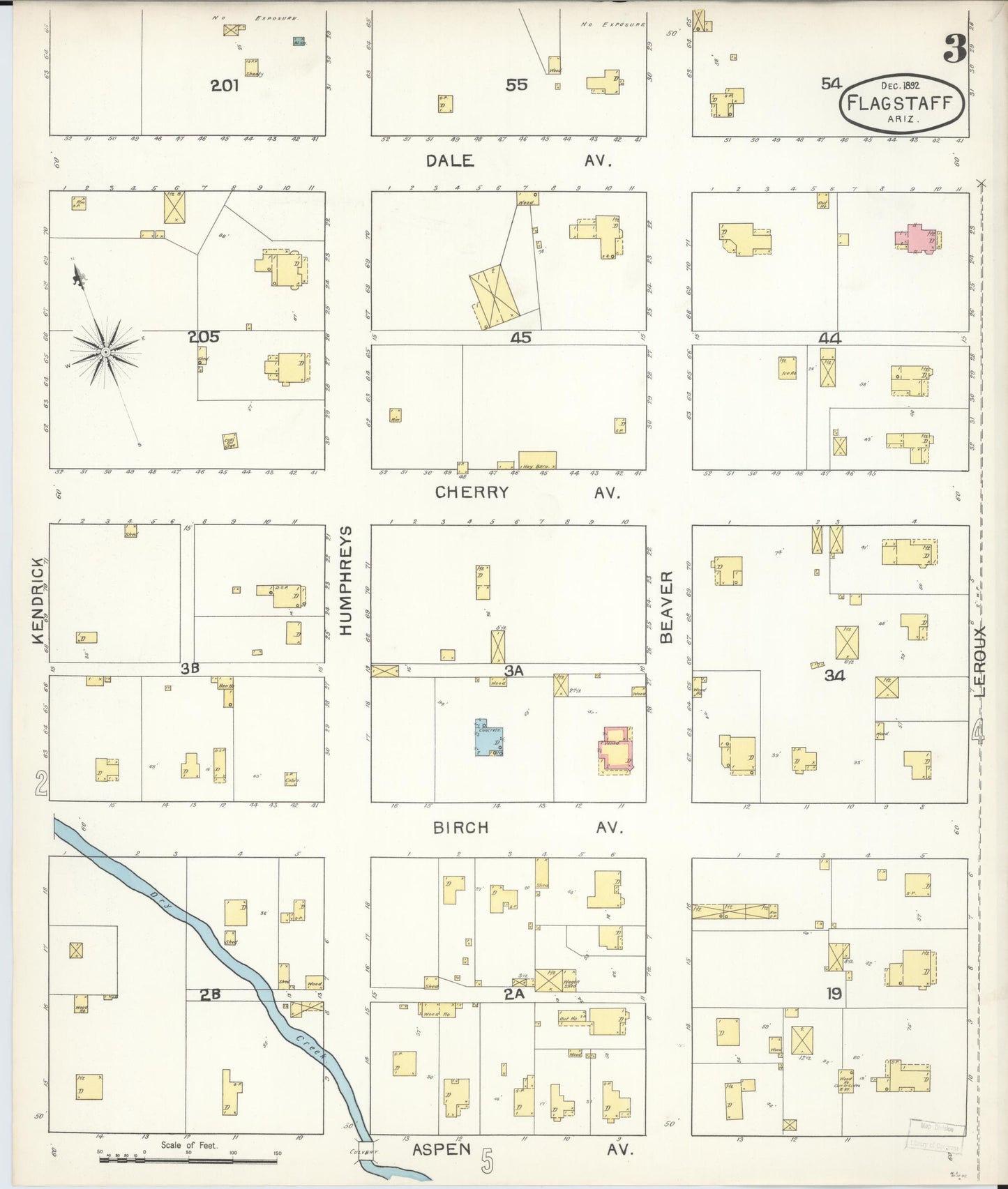 Sanborn Fire Insurance Map from Flagstaff, Coconino County, Arizona (1892), Sheet #0003 - Complete Map Set gallery image, historic Sanborn map, vintage wall art, Arizona Arizona