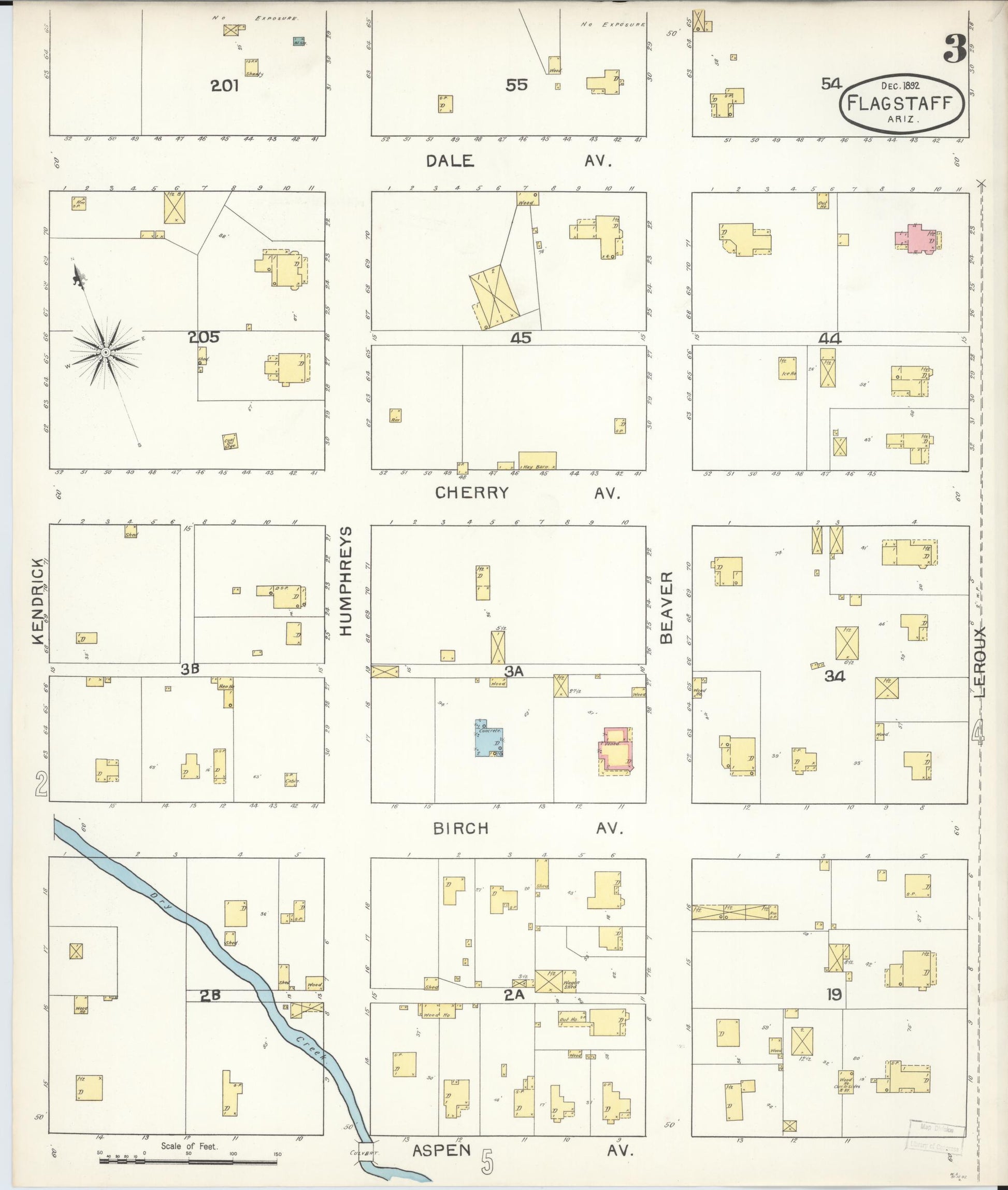 Sanborn Fire Insurance Map from Flagstaff, Coconino County, Arizona (1892), Sheet #0003 - Complete Map Set gallery image, historic Sanborn map, vintage wall art, Arizona Arizona