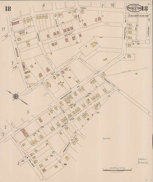 Sanborn Fire Insurance Map from Princeton, Mercer County, West Virginia (1923), Sheet #0018 - Historic Sanborn Fire Insurance Map Print, vintage old map wall art, antique decor, genealogy gift, West Virginia West Virginia map