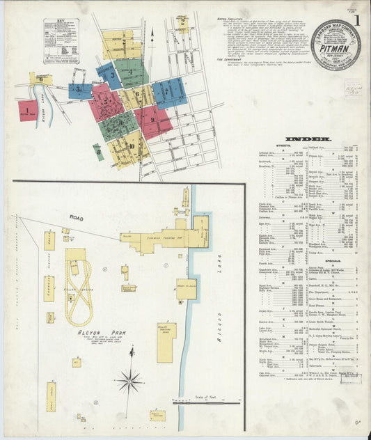 Sanborn Fire Insurance Map from Pitman, Gloucester County, New Jersey (1908), Sheet #0001 - Historic Sanborn Fire Insurance Map Print, vintage old map wall art, antique decor, genealogy gift, New Jersey New Jersey map