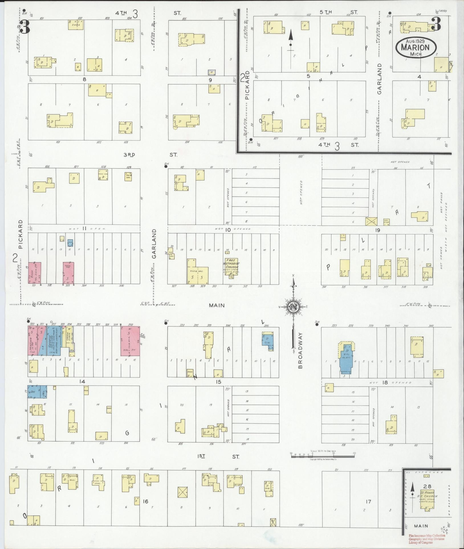 Sanborn Fire Insurance Map from Marion, Osceola County, Michigan (1929), Sheet #0003 - Complete Map Set gallery image, historic Sanborn map, vintage wall art, Michigan Michigan