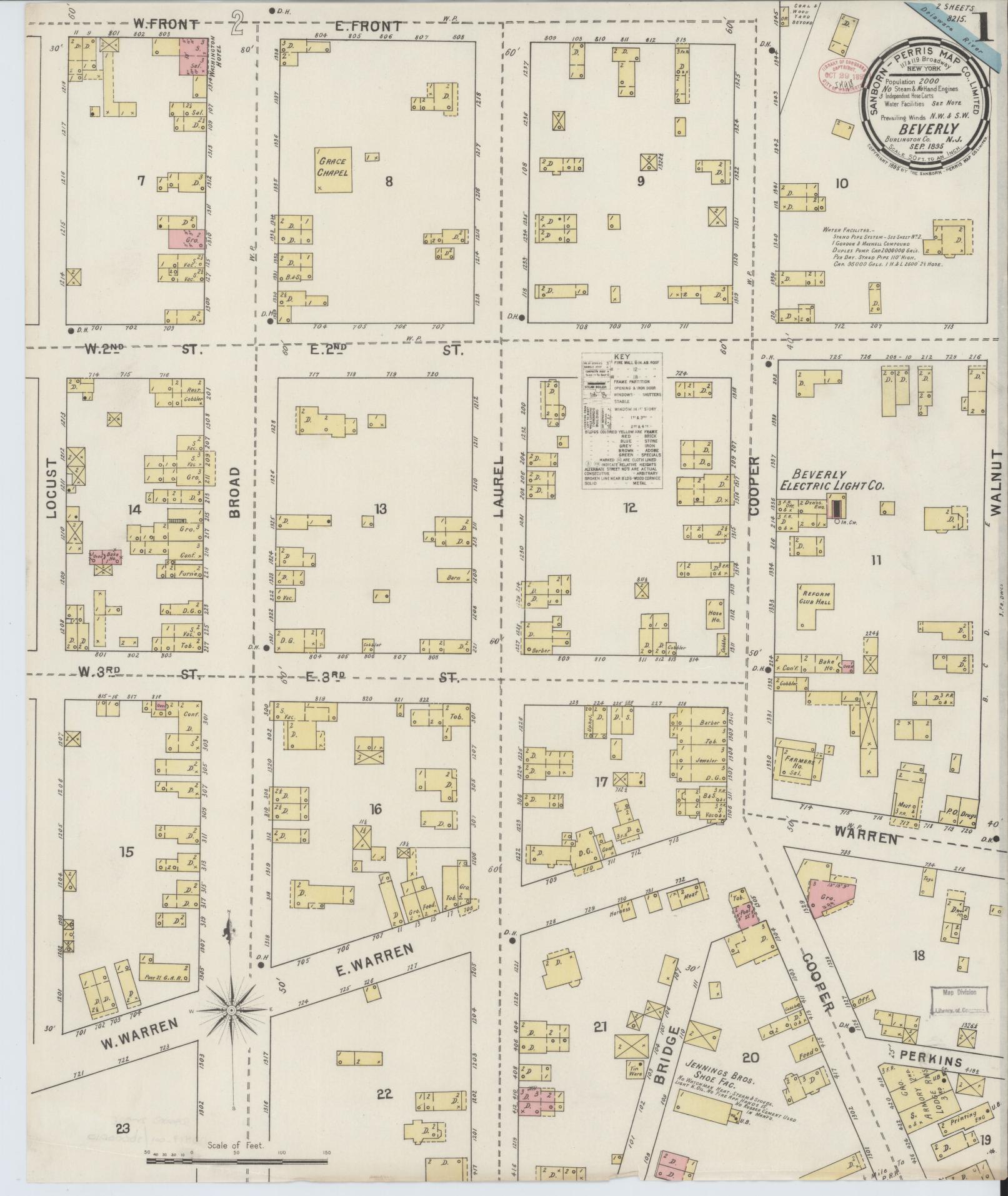 Sanborn Fire Insurance Map from Beverly, Burlington County, New Jersey. (1895) – Historic Sanborn Fire Insurance Map Print
