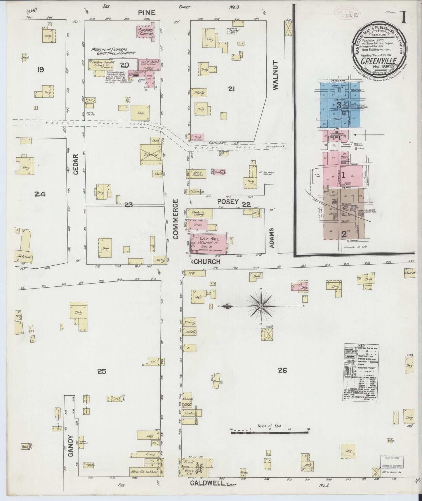 Sanborn Fire Insurance Map from Greenville, Butler County, Alabama (1889), Sheet #0001 - Historic Sanborn Fire Insurance Map Print, vintage old map wall art, antique decor, genealogy gift, Alabama Alabama map