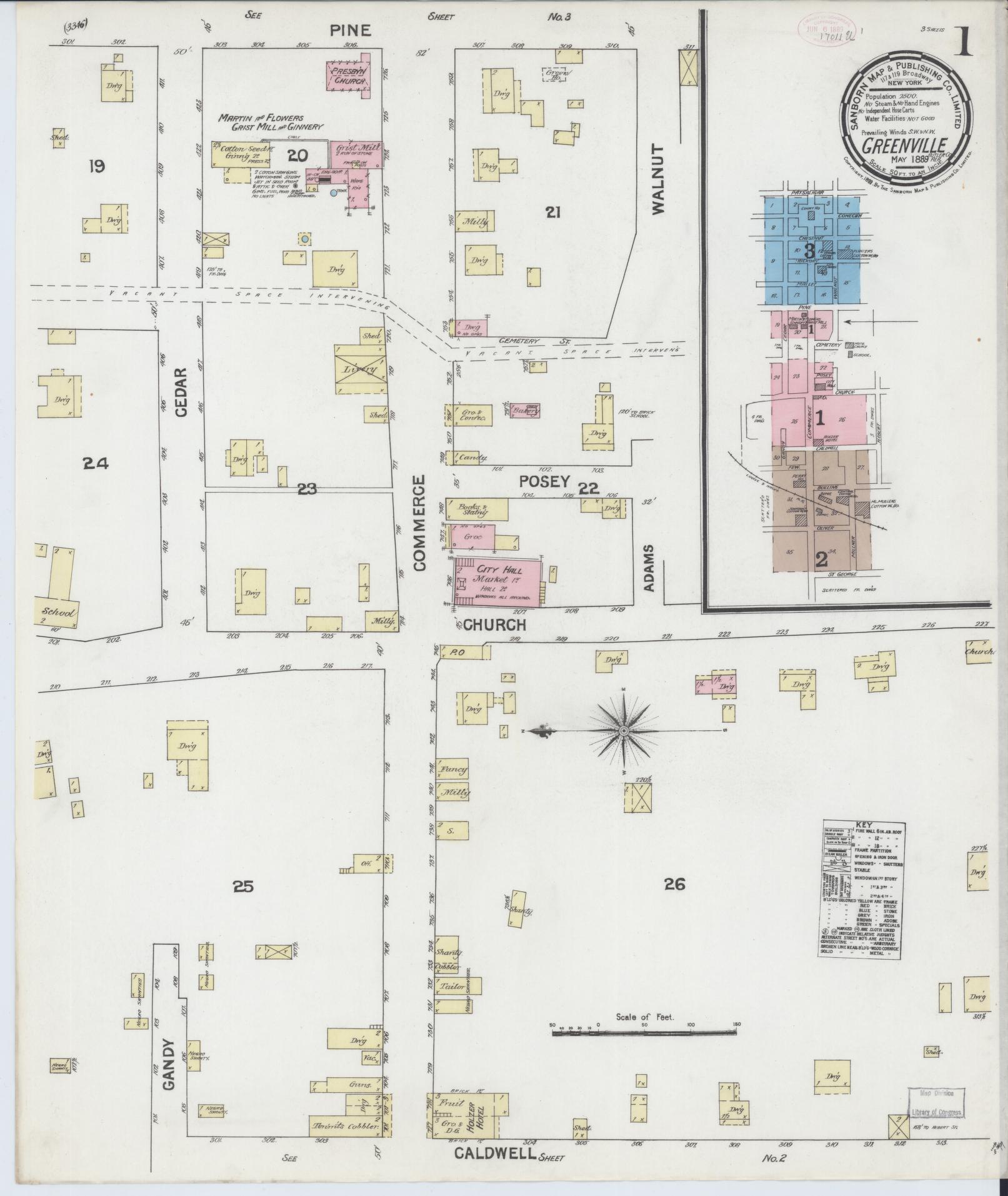 Sanborn Fire Insurance Map from Greenville, Butler County, Alabama (1889), Sheet #0001 - Historic Sanborn Fire Insurance Map Print, vintage old map wall art, antique decor, genealogy gift, Alabama Alabama map