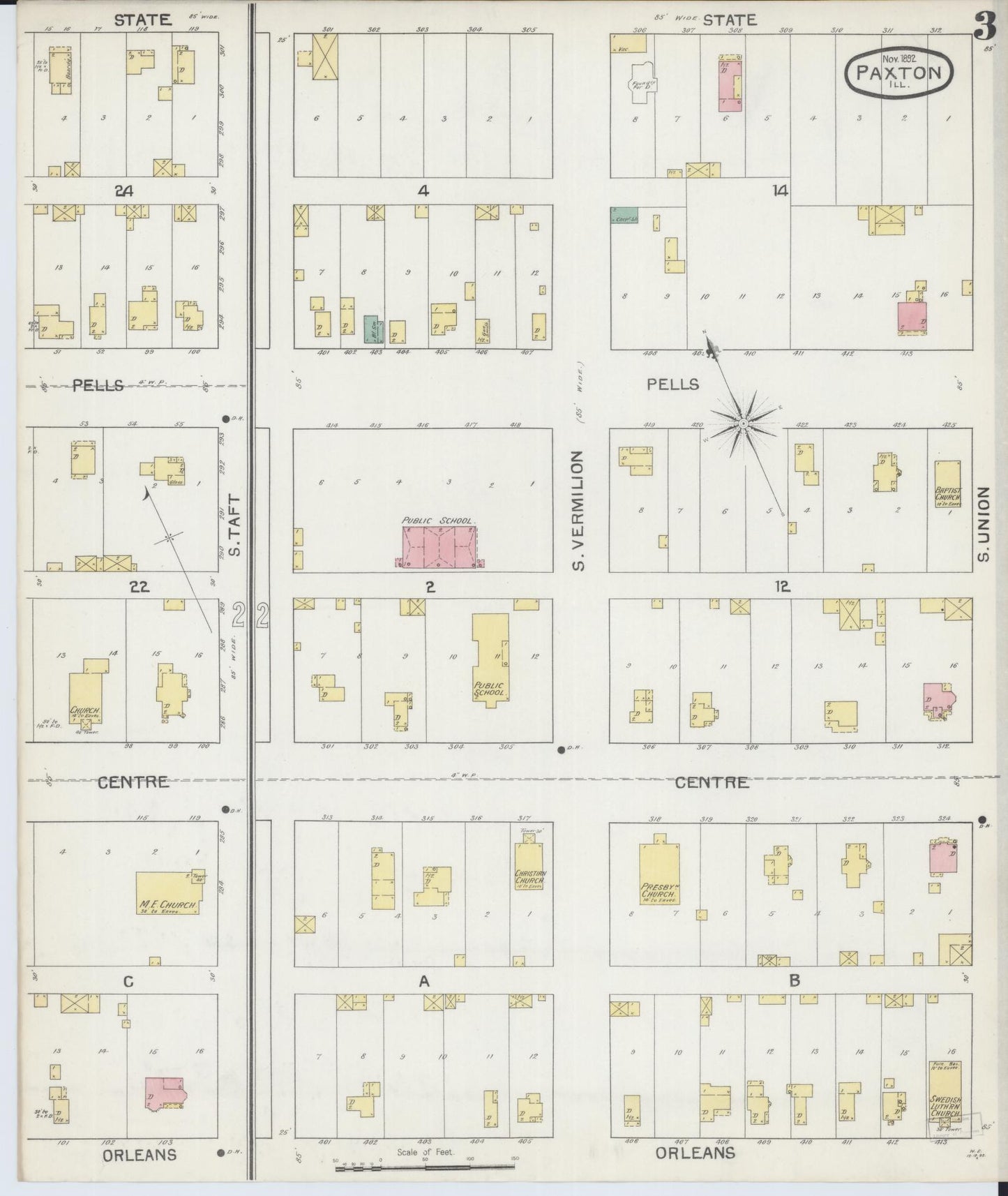 Sanborn Fire Insurance Map from Paxton, Ford County, Illinois (1892), Sheet #0003 - Complete Map Set gallery image, historic Sanborn map, vintage wall art, Illinois Illinois
