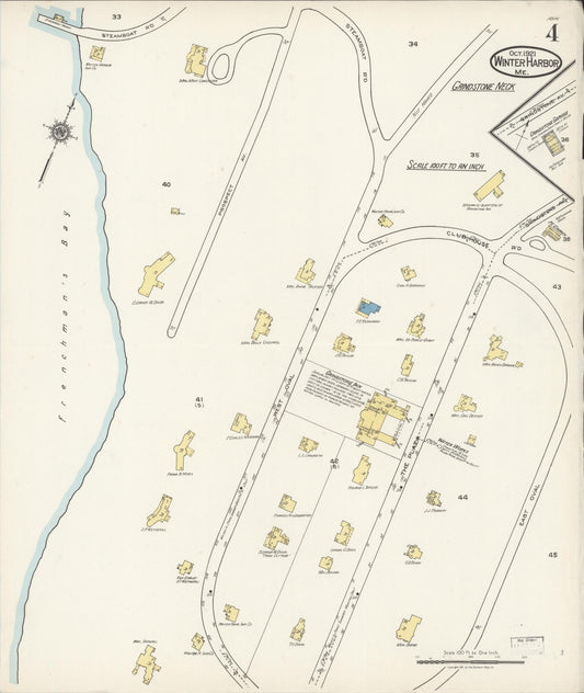 Sanborn Fire Insurance Map from Winter Harbor, Hancock County, Maine (1921), Sheet #0004 - Historic Sanborn Fire Insurance Map Print, vintage old map wall art, antique decor, genealogy gift, Maine Maine map