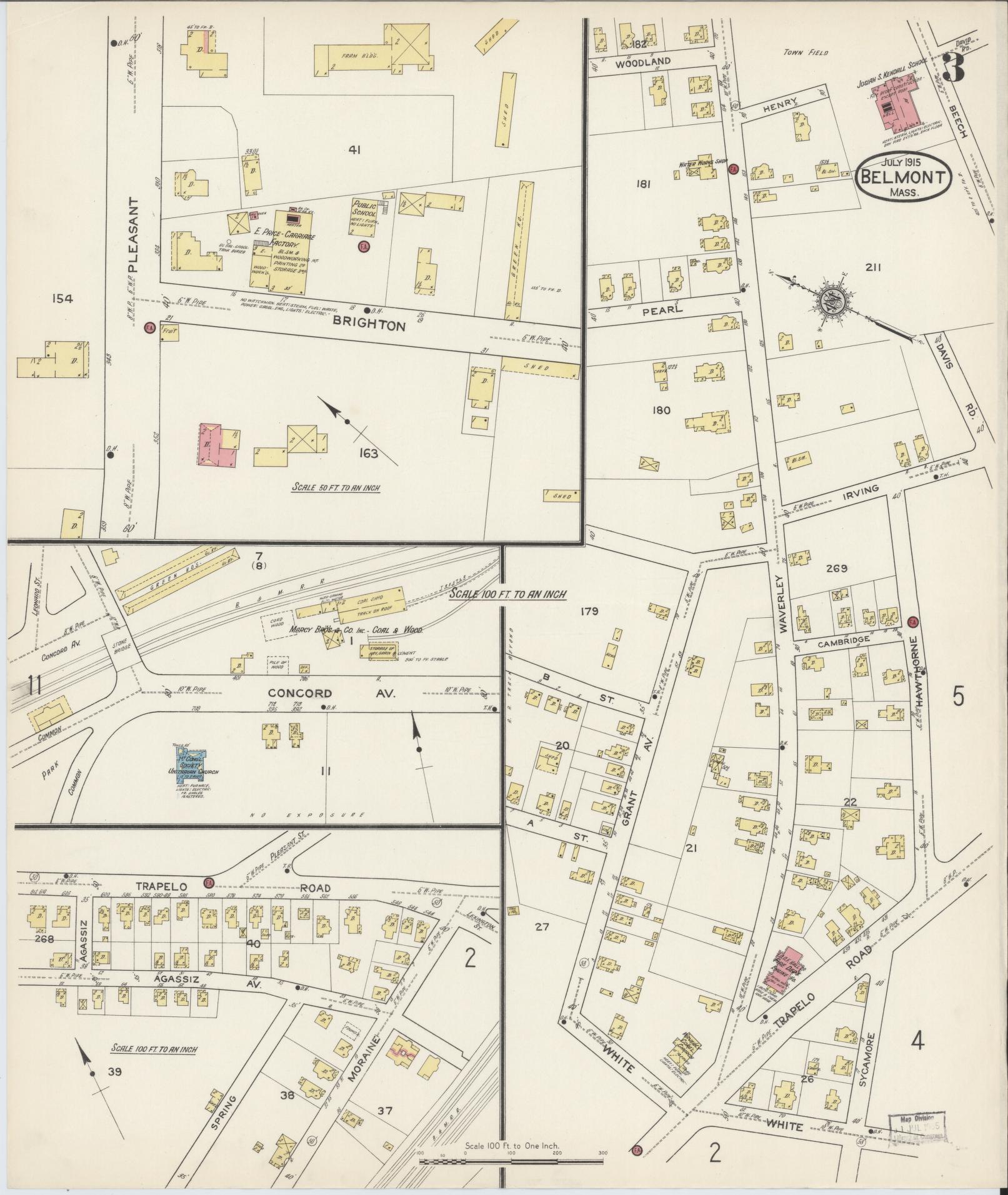 Sanborn Fire Insurance Map from Belmont, Middlesex County, Massachusetts (1915), Sheet #0003 - Complete Map Set gallery image, historic Sanborn map, vintage wall art, Massachusetts Massachusetts