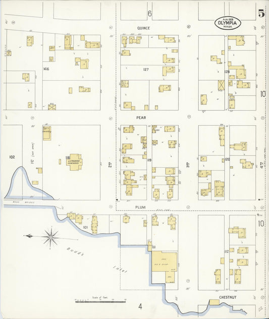 Sanborn Fire Insurance Map from Olympia, Thurston County, Washington (1908), Sheet #0005 - Historic Sanborn Fire Insurance Map Print, vintage old map wall art, antique decor, genealogy gift, Washington Washington map