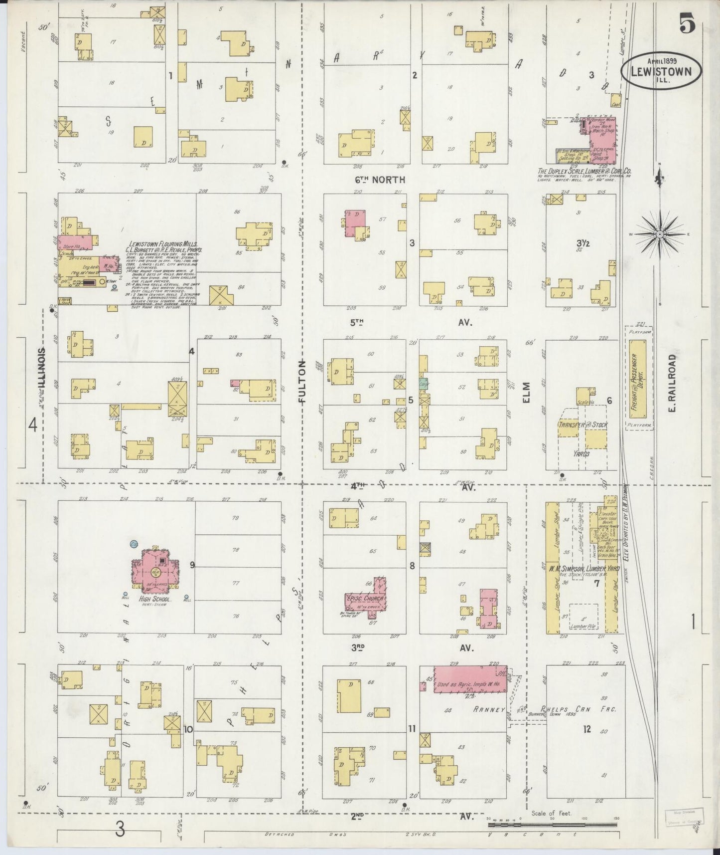 Sanborn Fire Insurance Map from Lewistown, Fulton County, Illinois (1899), Sheet #0005 - Complete Map Set gallery image, historic Sanborn map, vintage wall art, Illinois Illinois