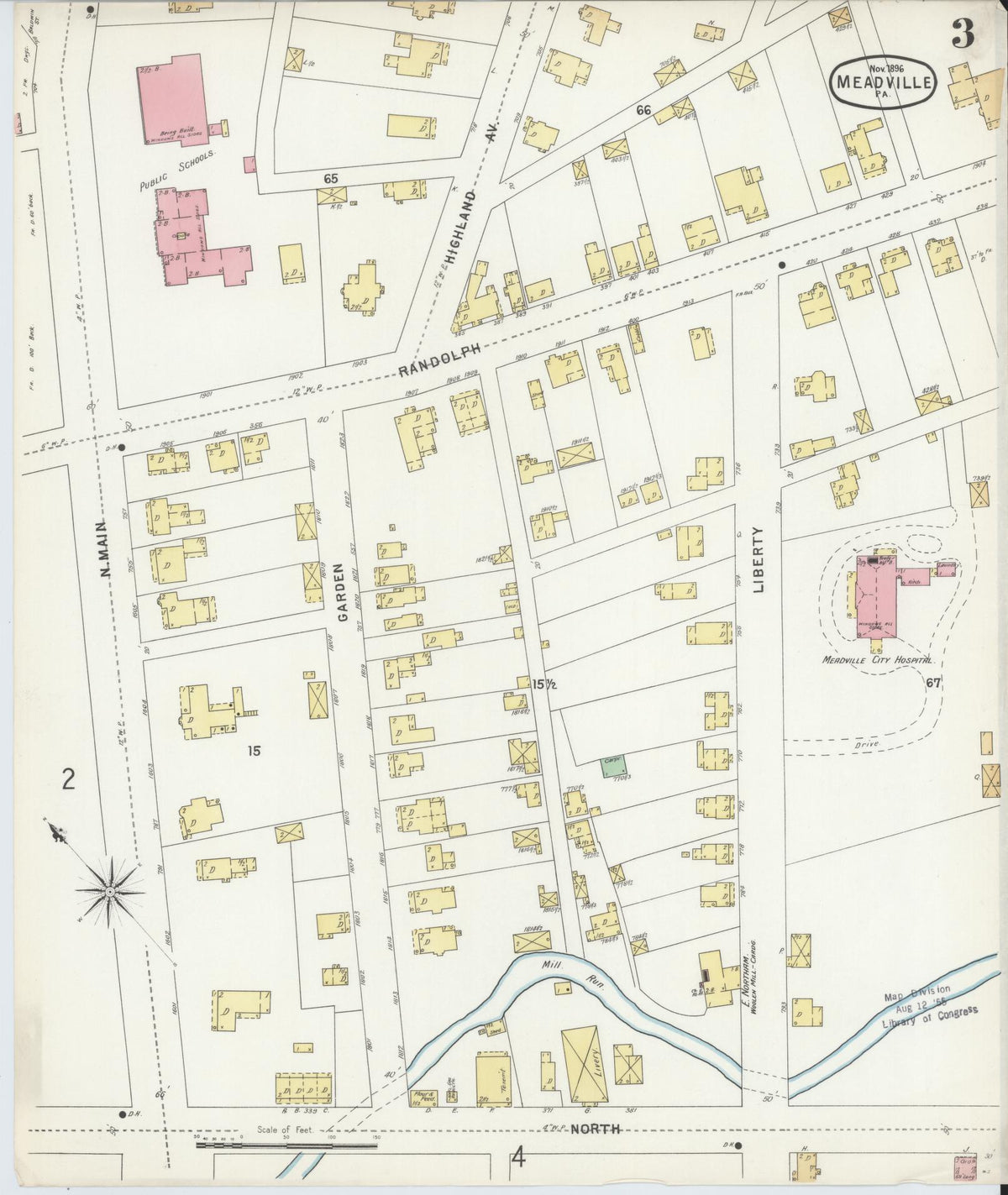 Sanborn Fire Insurance Map from Meadville, Crawford County, Pennsylvania (1896), Sheet #0003 - Complete Map Set gallery image, historic Sanborn map, vintage wall art, Pennsylvania Pennsylvania