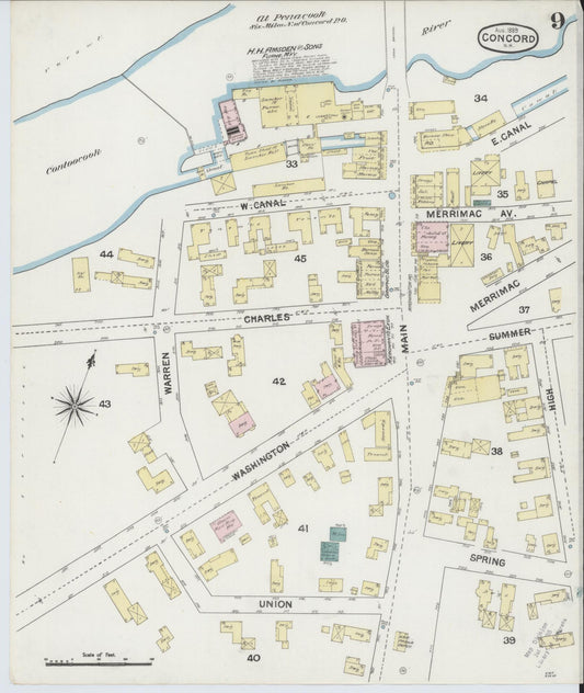 Sanborn Fire Insurance Map from Concord, Merrimack County, New Hampshire (1889), Sheet #0009 - Historic Sanborn Fire Insurance Map Print, vintage old map wall art, antique decor, genealogy gift, New Hampshire New Hampshire map