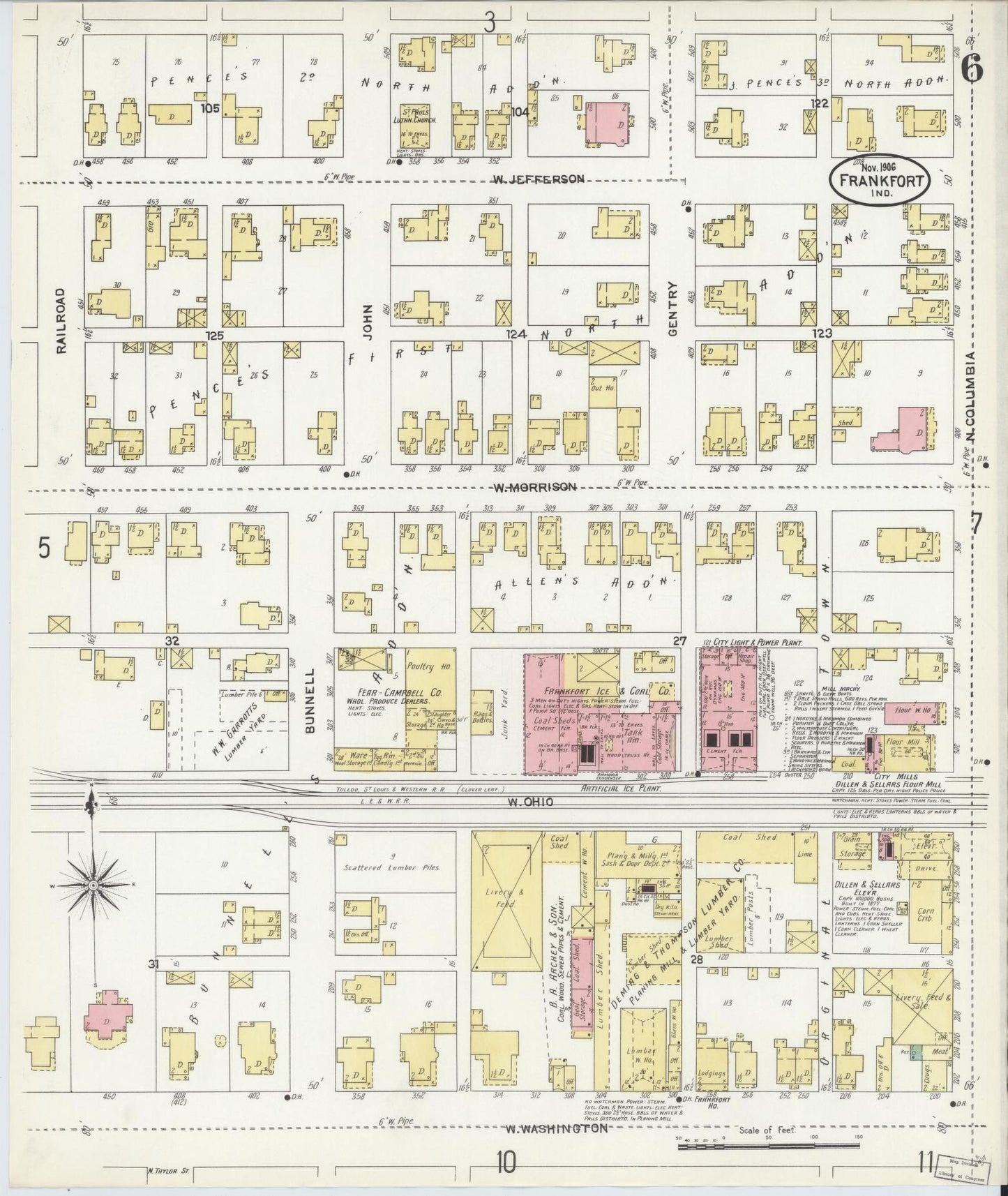 Sanborn Fire Insurance Map from Frankfort, Clinton County, Indiana (1906), Sheet #0006 - Historic Sanborn Fire Insurance Map Print, vintage old map wall art, antique decor, genealogy gift, Indiana Indiana map