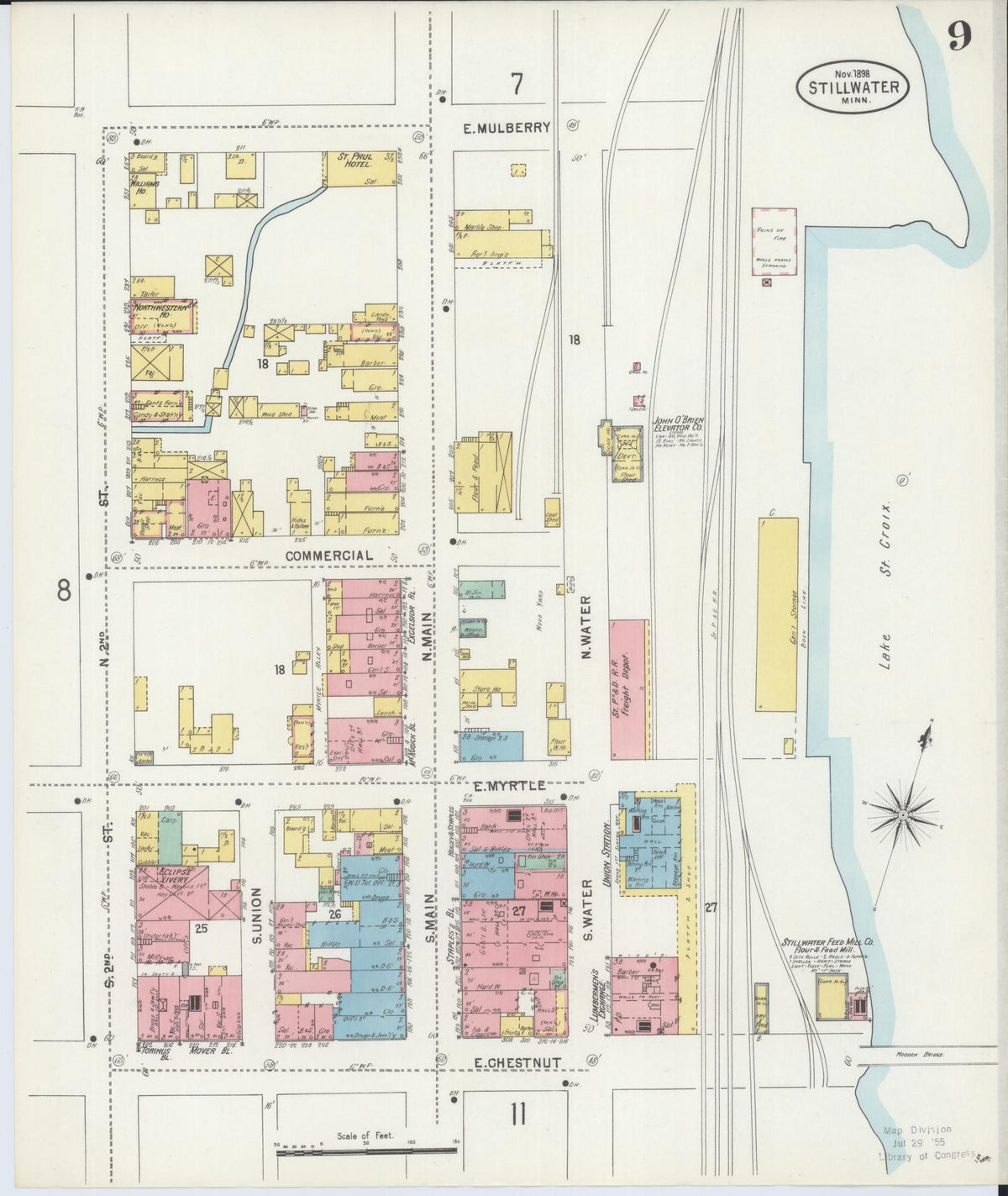 Sanborn Fire Insurance Map from Stillwater, Washington County, Minnesota (1898), Sheet #0009 - Historic Sanborn Fire Insurance Map Print, vintage old map wall art, antique decor, genealogy gift, Minnesota Minnesota map
