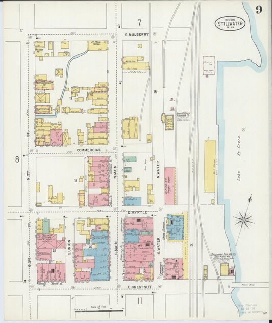 Sanborn Fire Insurance Map from Stillwater, Washington County, Minnesota (1898), Sheet #0009 - Historic Sanborn Fire Insurance Map Print, vintage old map wall art, antique decor, genealogy gift, Minnesota Minnesota map